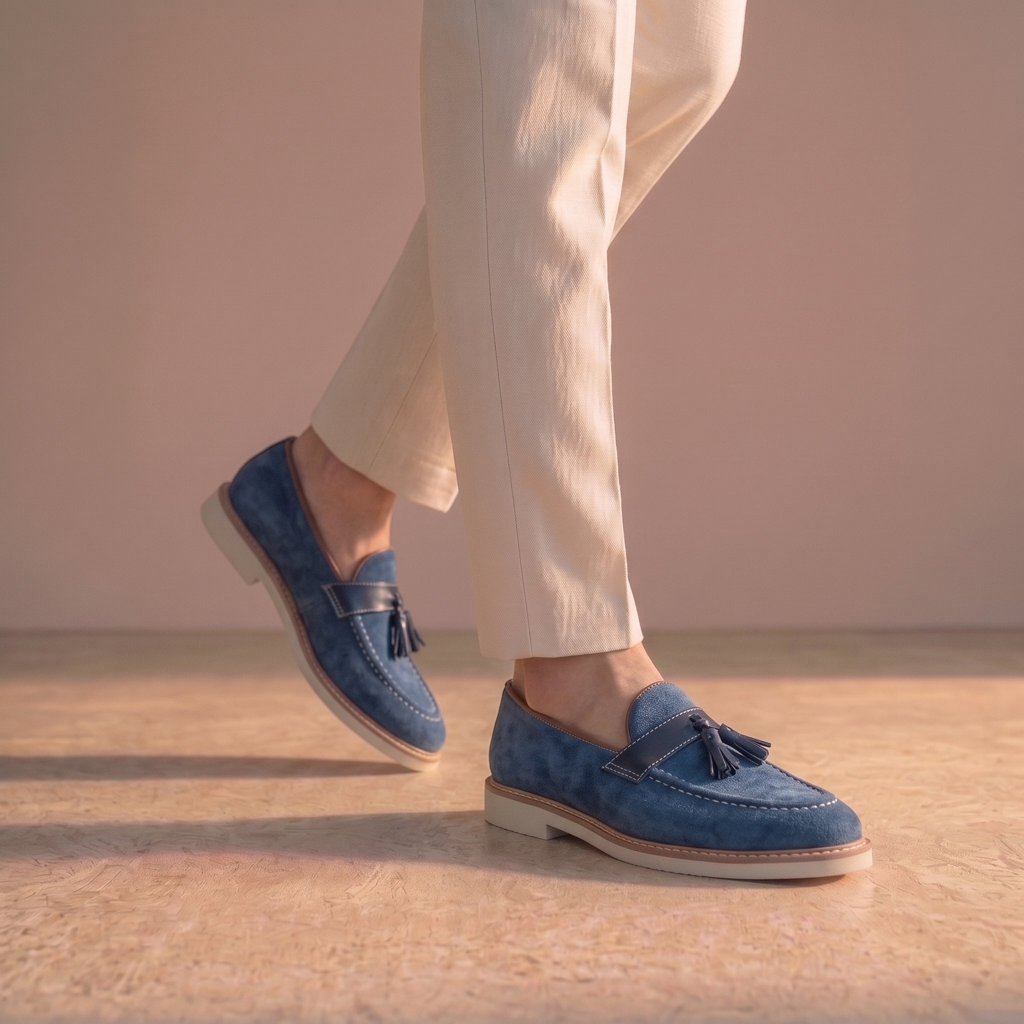 Mocassin à Glands Luxurio en Daim — (Semelle à Trépointe Cousue)